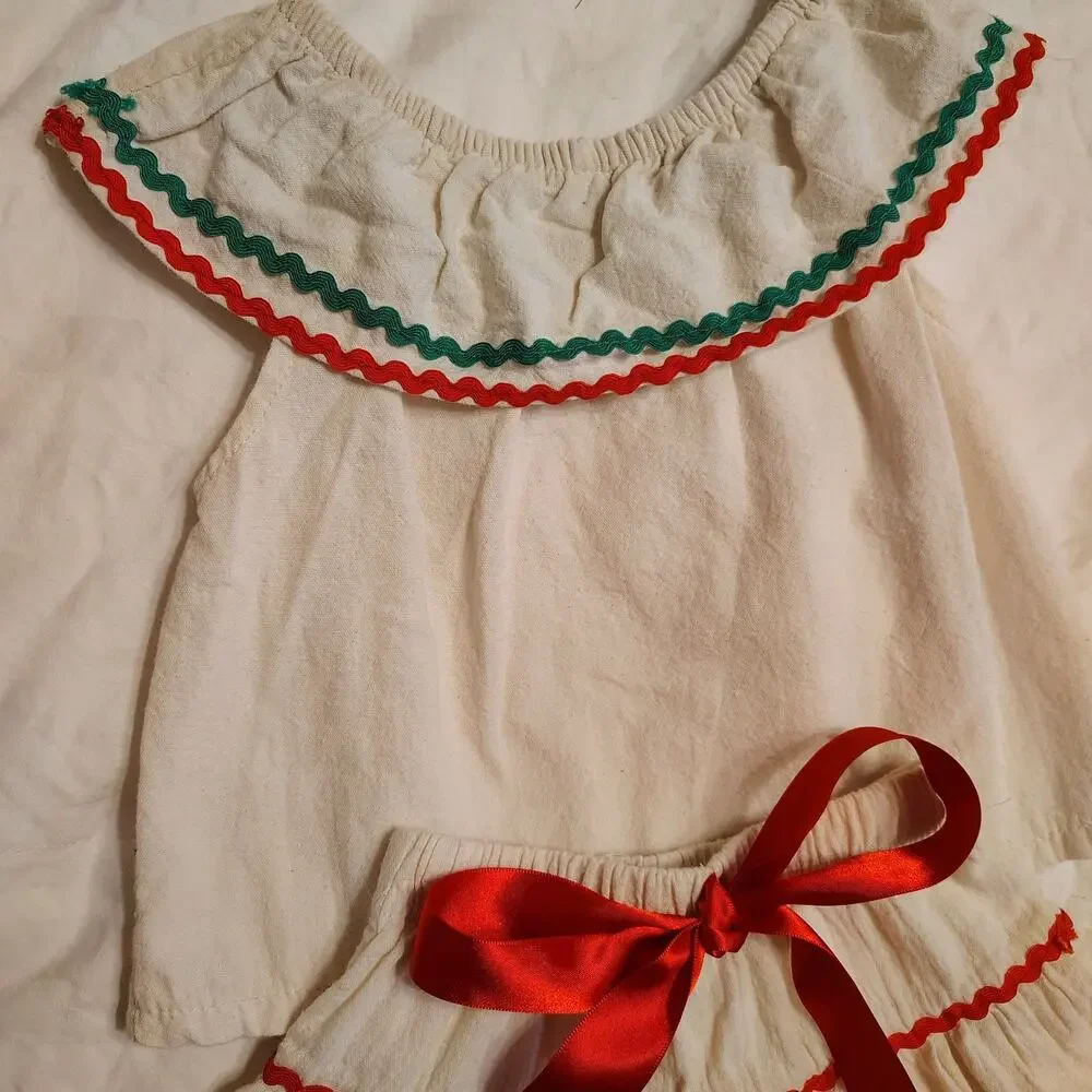 Nuvan Baby Girls 18M Mexican Folklorico Outfit Skirt Top Fiesta Red Green